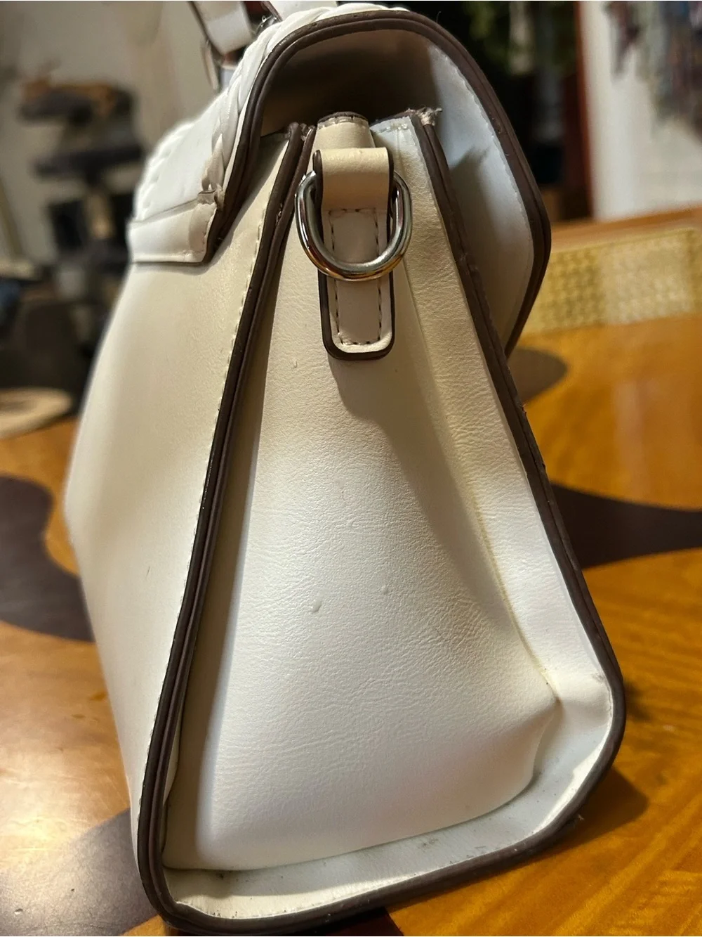 BCBGMaxAzria White Braided-Trim Top Handle Satchel